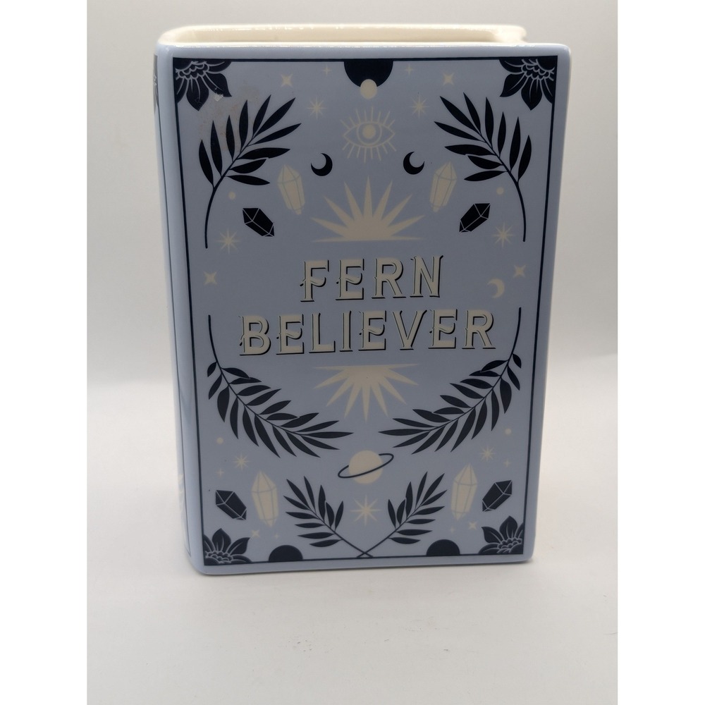Orbit Innovation Fern Believer Ceramic Book Vase Blue Celestial Decor MFBVCEFT52